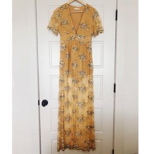 Promesa Boho Mustard Yellow Lace Maxi Dress